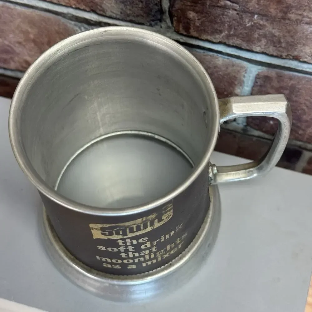 Vintage Squirt Soda Wrapped Aluminum Glass Bottom Tankard Mug Hong Kong 1970s‎
